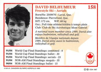 1992 BNA Canadian Winter Olympics Hopefuls #158 David Belhumeur Back