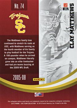 2015 Panini USC Trojans #74 Clay Matthews Back