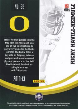 2015 Panini Oregon Ducks #39 Ricky Havili-Heimuli Back
