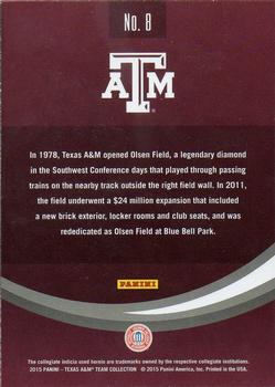 2015 Panini Texas A&M Aggies #8 Olsen Field at Bluebell Park Back