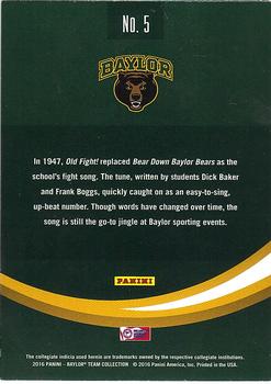 2016 Panini Baylor Bears #5 Fight Song Back