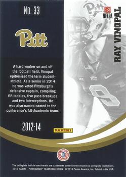 2016 Panini Pittsburgh Panthers #33 Ray Vinopal Back