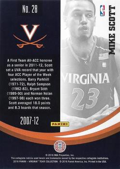 2016 Panini Virginia Cavaliers #28 Mike Scott Back