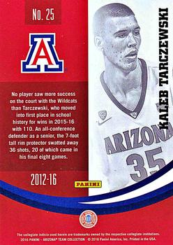 2016 Panini Arizona Wildcats #25 Kaleb Tarczewski Back