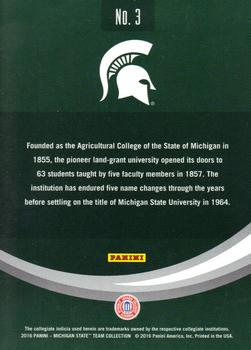 2016 Panini Michigan State Spartans #3 Founded 1855 Back