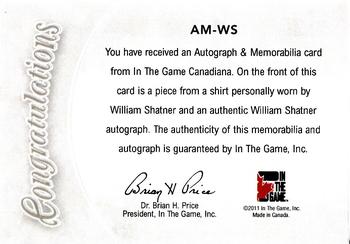 2011 In The Game Canadiana - Autograph Memorabilia #AMWS William Shatner Back