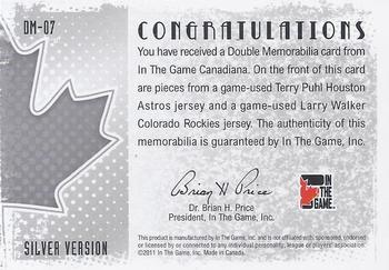 2011 In The Game Canadiana - Double Memorabilia Silver #DM-07 Terry Puhl / Larry Walker Back
