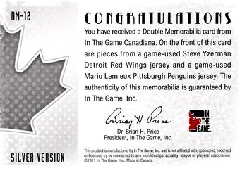 2011 In The Game Canadiana - Double Memorabilia Silver #DM-12 Steve Yzerman / Mario Lemieux Back