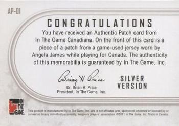 2011 In The Game Canadiana - Authentic Patch Silver #AP1 Angela James Back