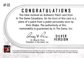 2011 In The Game Canadiana - Authentic Patch Silver #AP3 Elvis Stojko Back