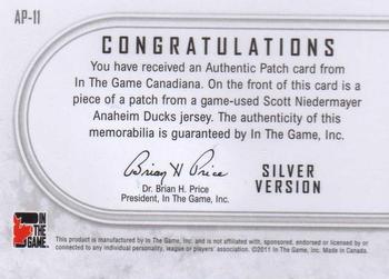 2011 In The Game Canadiana - Authentic Patch Silver #AP11 Scott Niedermayer Back