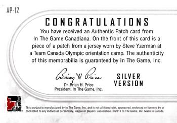 2011 In The Game Canadiana - Authentic Patch Silver #AP12 Steve Yzerman Back