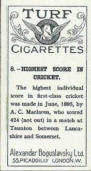 1925 Sports Records #8 Cricket Back