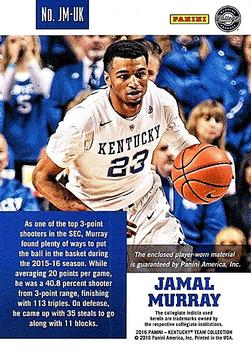 2016 Panini Kentucky Wildcats - Memorabilia #JM-UK Jamal Murray Back