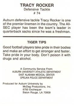 1987-88 Auburn Tigers Police #NNO Tracy Rocker Back