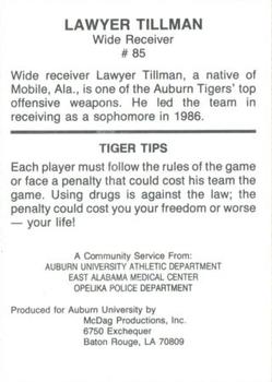 1987-88 Auburn Tigers Police #NNO Lawyer Tillman Back