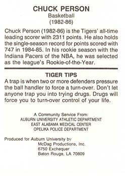 1987-88 Auburn Tigers Police #NNO Chuck Person Back