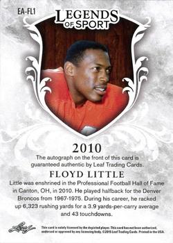 2015 Leaf Legends of Sport - Enshrined Autographs Bronze Foil #EA-FL1 Floyd Little Back