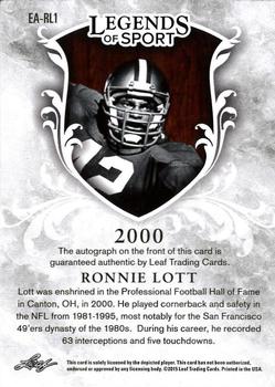 2015 Leaf Legends of Sport - Enshrined Autographs Bronze Foil #EA-RL1 Ronnie Lott Back