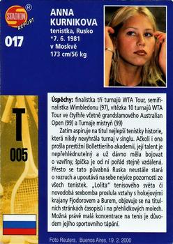 2000 Stadion World Stars #017 Anna Kurnikova Back