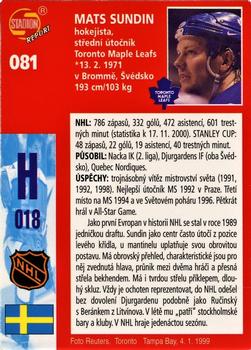 2000 Stadion World Stars #081 Mats Sundin Back