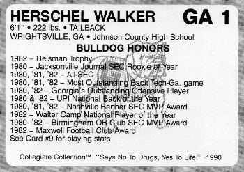 1990 Collegiate Collection Say No to Drugs #GA 1 Herschel Walker Back