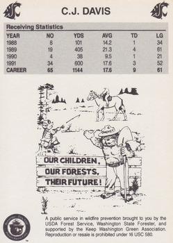 1992 Washington State Cougars Smokey #NNO C.J. Davis Back