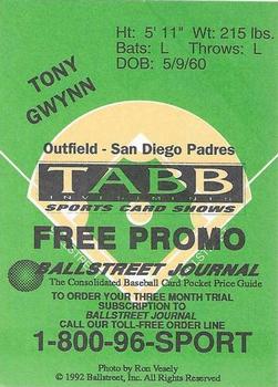 1992 Ballstreet #NNO Tony Gwynn Back