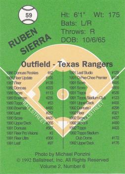 1992 Ballstreet #59 Ruben Sierra Back