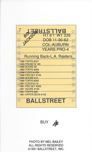 1992 Ballstreet - Jumbo 4x6 #7 Bo Jackson Back
