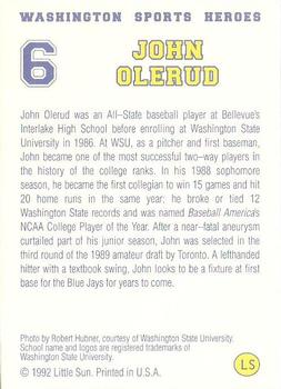 1992 Snyder's Washington Sports Heroes #6 John Olerud Back