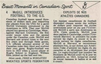 1962 Wheaties Great Moments in Canadian Sport #4 McGill Introduces Football to the U.S. Back