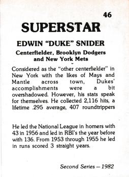 1982 TCMA Superstars #46 Duke Snider Back