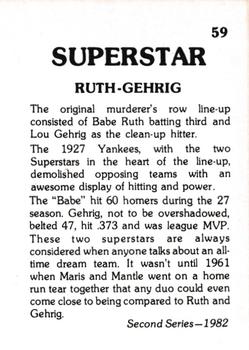 1982 TCMA Superstars #59 Babe Ruth / Lou Gehrig Back