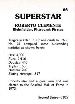1982 TCMA Superstars #66 Roberto Clemente Back
