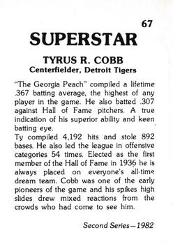 1982 TCMA Superstars #67 Ty Cobb Back