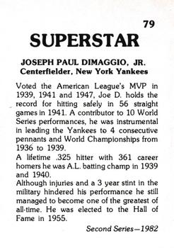 1982 TCMA Superstars #79 Joe DiMaggio Back