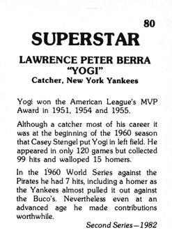 1982 TCMA Superstars #80 Yogi Berra Back