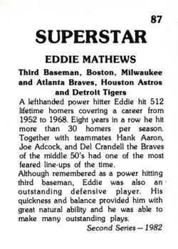 1982 TCMA Superstars #87 Eddie Mathews Back