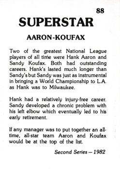 1982 TCMA Superstars #88 Hank Aaron / Sandy Koufax Back