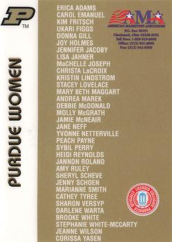 2000 AMA Purdue Boilermakers Legends Women #NNO Checklist Back