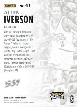 2016 Panini Black Friday - Thick Stock #41 Allen Iverson Back