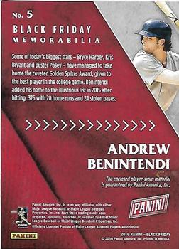 2016 Panini Black Friday - Memorabilia Set #5 Andrew Benintendi Back