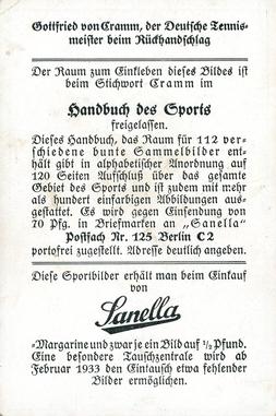 1932 Sanella Margarine #NNO Gottfried von Cramm Back