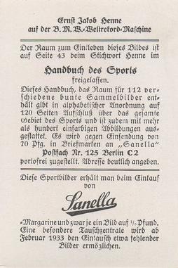 1932 Sanella Margarine #NNO Ernst Henne Back