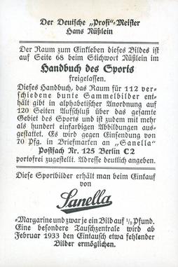 1932 Sanella Margarine #NNO Hans Nusslein Back