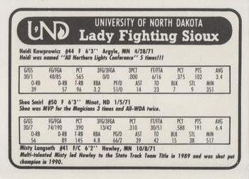 1991-92 North Dakota Fighting Sioux #9 Heidi Kasprowicz / Misty Langseth / Shea Smirl Back