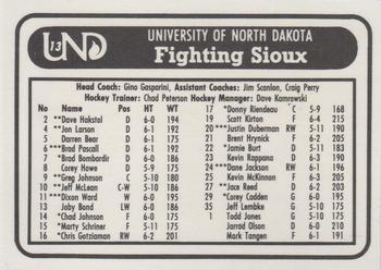 1991-92 North Dakota Fighting Sioux #13 Hockey Back