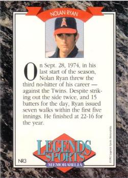 1992 Legends Sports Memorabilia - Nolan Ryan Gold #3 Nolan Ryan Back