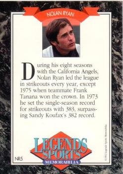 1992 Legends Sports Memorabilia - Nolan Ryan Gold #5 Nolan Ryan Back